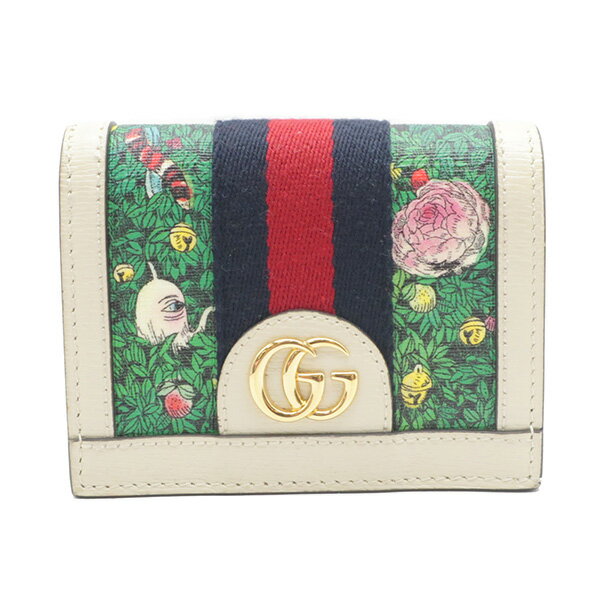 グッチ GUCCI 二つ折り財布 オフディア ヒグチユウコ コラボ レザー ホワイト系 ウェブストライプ ゴールド金具 523155 レディース 【箱】定番 人気 美品 【中古】のサムネイル
