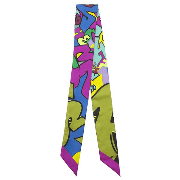 エルメス HERMES ツイリー スカーフ シルク パープル×カーキ×ブルー 【 GRAFF / グラフィティ】 レディース 【箱】定番 人気 美品 【中古】のサムネイル