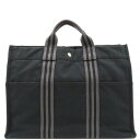 【全品ポイント2倍 4/1限定】 エルメス HERMES トートバッグ キャンバス ブラック×グレー シルバー金具 黒 【中古】