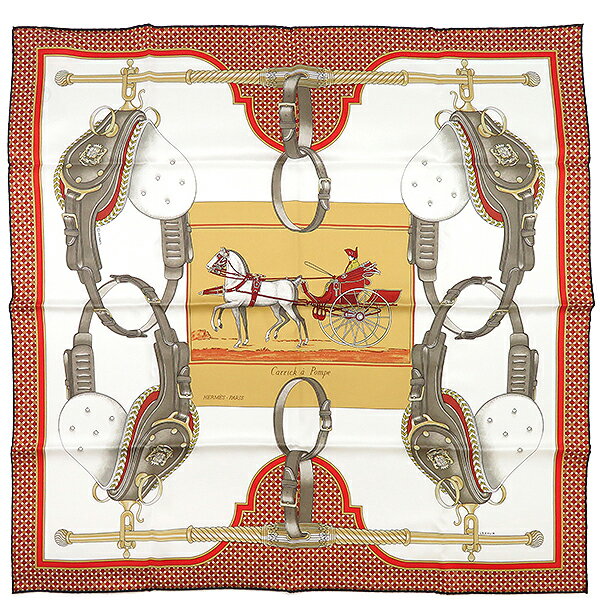 エルメス HERMES スカーフ カレ70 CARRE シルク ホワイト×ベージュ×グリーサンドル 新品 未使用【Carrick a Pompe/カリック ア ポンプ】 【箱】【中古】のサムネイル