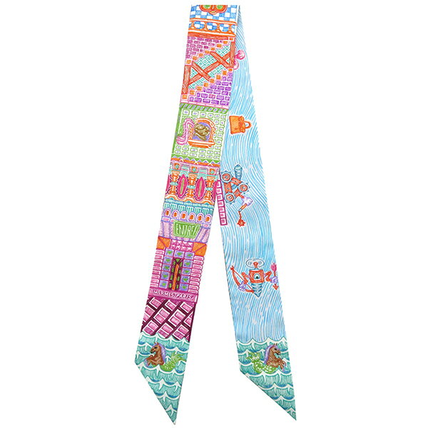 【最大3万円割引クーポン 数量限定 5/9 20時から】 エルメス HERMES スカーフ ツイリー シルク ローズ×ターコイズ×オレンジ 新品 未使用【SUPER SILK QUEST/スーパー シルク クエスト】 スーパー シルク クエスト 【箱】【中古】のサムネイル