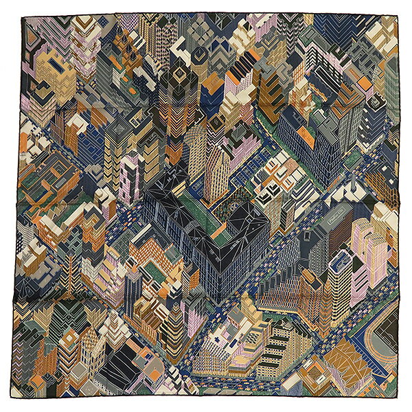 エルメス HERMES スカーフ カレ90 CARRE シルク マリン×ベージュ×パルム 【PANTIN CITY/パンタンシティ】 【箱】【中古】のサムネイル