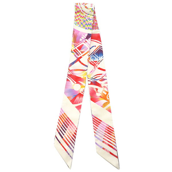 エルメス HERMES スカーフ ツイリー シルク ローズ×ホワイト×ブルー 【京都マーブル】 【箱】【中古】のサムネイル