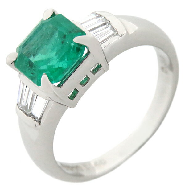 ＼10%OFFセール &最大3万円割引クーポン(1/1-1/3限定)／ リング 指輪 エメラルド ダイヤリング Pt900 エメラルド ダイヤモンド プラチナシルバー 11.5号【中古】