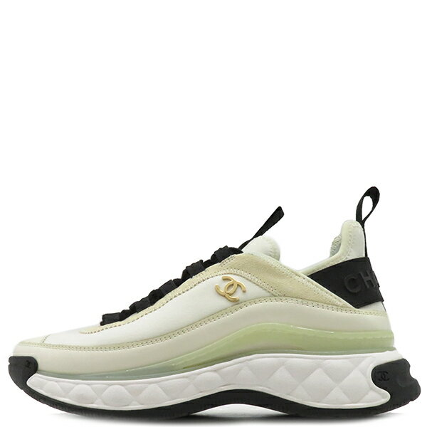 シャネル CHANEL スニーカー ココマーク ロゴ ローカット レザー ファブリック スウェード ホワイトXブラック ＃37 ゴールド金具 黒 ローカット 厚底 G35617 【箱】【中古】のサムネイル