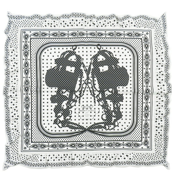 エルメス HERMES スカーフ カレ70 シルク ホワイト×ブラック 新品 未使用【BRIDES DE GALA A POIS/ブリッド ドゥ ガラ】 【箱】【中古】のサムネイル