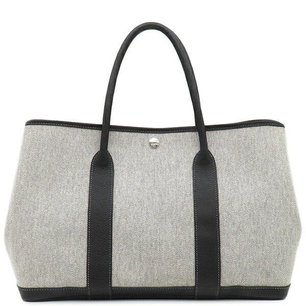 エルメス HERMES トートバッグ ガーデンパーティーPM トワルアッシュ レザー グレー×ブラック シルバー金具 黒 □G刻印 【箱】【中古】のサムネイル