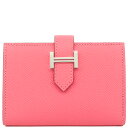 エルメス HERMES カードケース ベアン ヴォーエプソン ローズアザレ シルバー金具 新品 未使用 名刺入れ B刻印(2023年製) 【箱】【中古】
