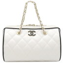\最大3万円割引クーポン数量限定5/1-5/3/ シャネル CHANEL 2WAYバッグ チェーン クラッチ バッグ ラムスキン ホワイト×ブラック シャンパン...