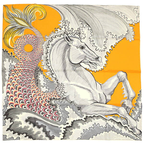 エルメス HERMES スカーフ カレ90 CARRE ダブルフェイス シルク ジョーヌドール×グリ×ローズ 【CHEVAL SIRENE/シュヴァル シレーヌ】 【箱】【中古】のサムネイル