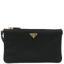 \最大4万円割引クーポン 数量限定/ プラダ PRADA ショルダーバッグ Re-Nylon ポーチ ナイロン レザー ブラック ゴールド金具 黒 三角ロゴ 1NE545【中古】