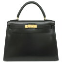 \最大3万円割引クーポン数量限定 5/9 20時から/ エルメス HERMES 2WAYバッグ ケリー28 外縫い ボックスカーフ ブラック ゴールド金具 黒 ...