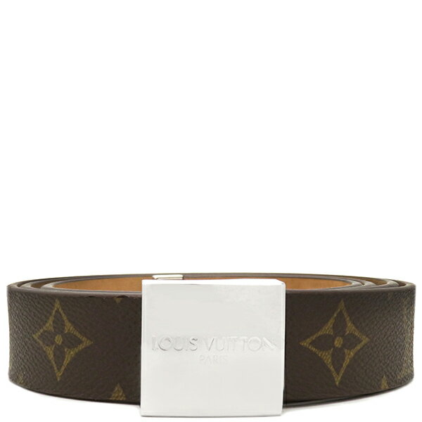 ルイヴィトン LOUIS VUITTON ベルト サンチュール キャレ ベルト モノグラムキャンバス モノグラム シルバー金具 茶 M6801 LB1011 【箱】【中古】