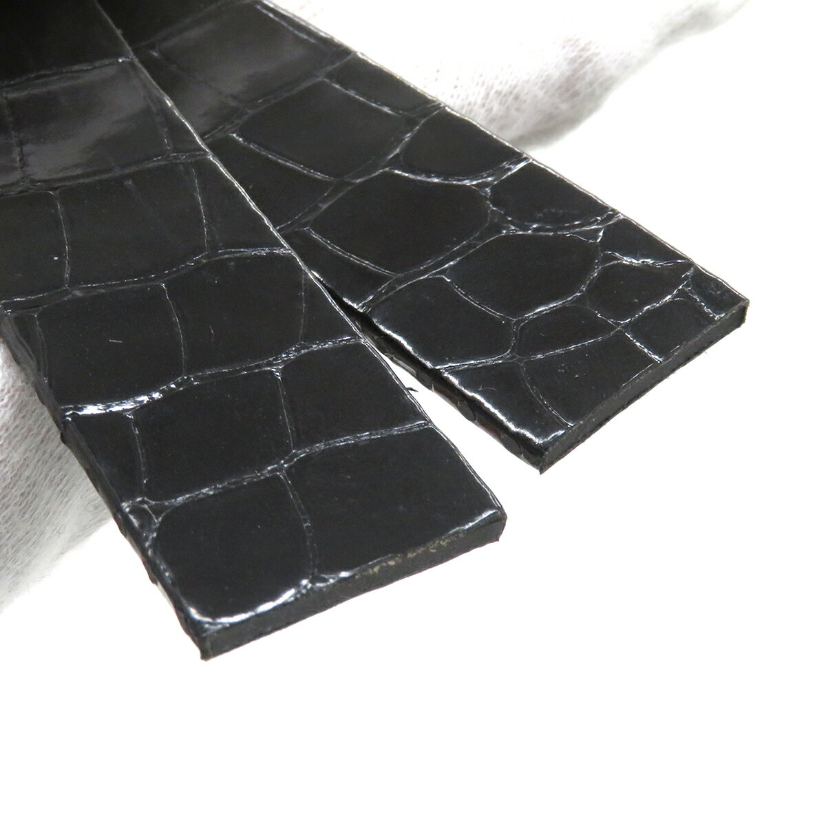 ロジェデュブイ ROGER DUBUIS ゴールデンスクエア用 クロコバンド 未使用 純正 替え ベルト ストラップ 28mm シャイニー ブラック 黒 メンズ 腕時計 【中古】