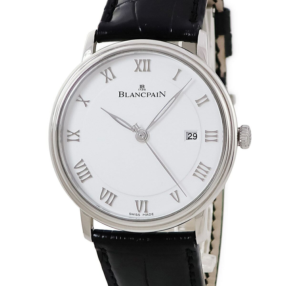 \最大3万円割引クーポン数量限定 7/11まで/ ブランパン BLANCPAIN ヴィルレ ウルトラスリム 6651-1127-55B ホワイト デイト ローマン ラウンド メンズ 腕時計自動巻き ホワイト 【中古】