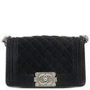 \最大3万円割引クーポン数量限定 7/11まで/ シャネル CHANEL ショルダーバッグ ボーイシャネル ベロア レザー ブラック シルバー金具 黒 ミニ チェーンショルダー A67085 18******【中古】