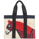 エルメス HERMES トートバッグ ロカバール ア シュヴァル トワルアッシュ ナチュラル×マリン×ルージュ×ブラック トワルH 【中古】