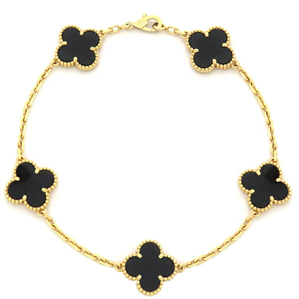 ＼最大3万円割引クーポン数量限定 7/11まで／ ヴァンクリーフアーペル Van Cleef & Arpels ブレスレット ヴィンテージ アルハンブラ K18YG オニキス ブラック×イエローゴールド 5モチーフ 750YG 18K 18金 VCARA41300 【箱】【中古】のサムネイル