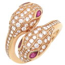 \最大4万円割引クーポン 数量限定/ ブルガリ BVLGARI リング 指輪 セルペンティ セドゥットーリ ダブルヘッド リング K18PG ダイヤモンド ルベ...