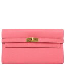 \8/1限定全品PT2倍 &最大3万円割引クーポン数量限定/ エルメス HERMES 長財布 ケリーウォレット ロング ヴォーエプソン ローズアザレ ゴールド金...