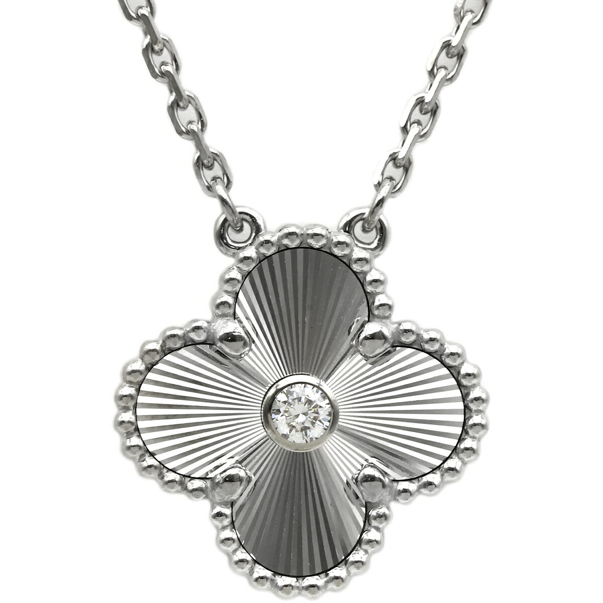 ヴァンクリーフアーペル Van Cleef & Arpels ネックレス ヴィンテージ アルハンブラ ペンダント K18WG ダイヤモンド ホワイトゴールド 2020年ホリデー限定 Au750 ギヨシェ　 VCARP6L800 【修理証明書】【中古】のサムネイル