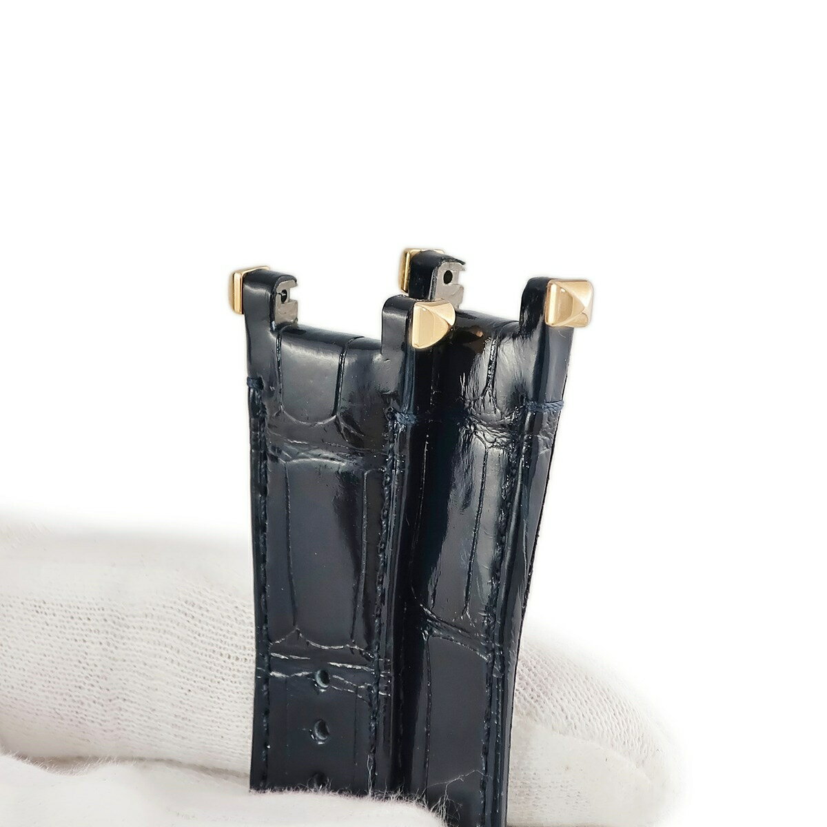 カルティエ Cartier 腕時計パーツ 純正 パシャ用 クロコバンド クロコダイル K18PG ダークネイビー 未使用 ベルト ストラップ 19mm 紺 ダークネイビー シャイニー 【中古】