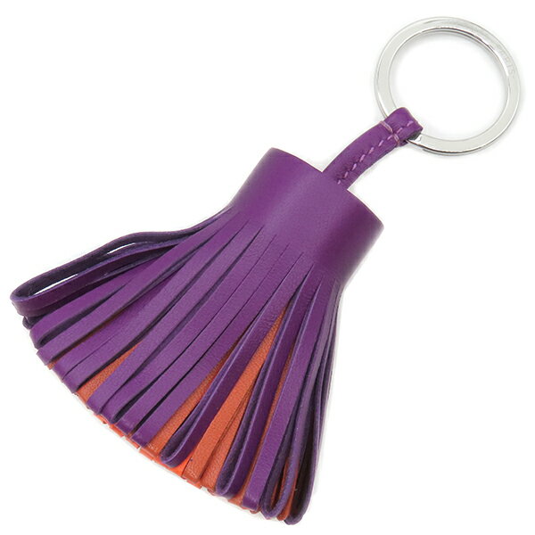 ＼ポイント5倍＆ 最大5万円割引クーポン／ エルメス HERMES キーリング カルメン トリコロール ラムスキン バイオレット×カーネリアン×オレンジポピー 紫 赤茶 オレンジ フリンジ U刻印 【箱】【中古】(4)