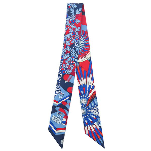 エルメス HERMES スカーフ ツイリー シルク マリン×ルージュ×ホワイト 【LA SOURCE DE PEGASE/ペガサス..