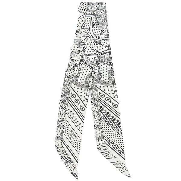 エルメス HERMES スカーフ ツイリー シルク ホワイト×ブラック 【Frilled Eperon d'Or Bandana/フリル ..