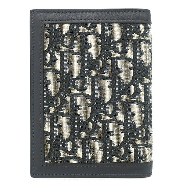 クリスチャン・ディオール Christian Dior パスポートケース トロッター レザー キャンバス ネイビー系 カード入れ 紺 ジャカード 【保存袋】【中古】