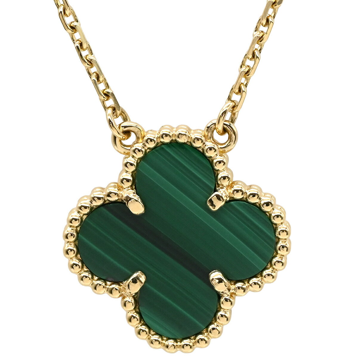 ヴァンクリーフアーペル Van Cleef & Arpels ネックレス ヴィンテージ アルハンブラ ペンダント イエローゴールド×グリーン 750 18金 緑 マラカイト VCARO9VA00 【修理証明書】【中古】