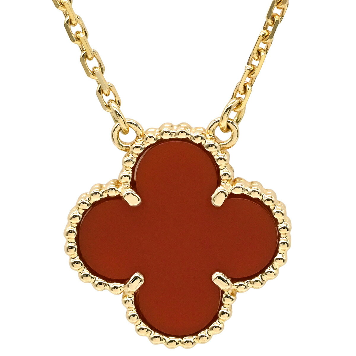 ヴァンクリーフアーペル Van Cleef & Arpels ネックレス ヴィンテージ アルハンブラ ペンダント レッド×イエローゴールド Au750 18K 赤 カーネリアン VCARD38500 【修理証明書】【中古】