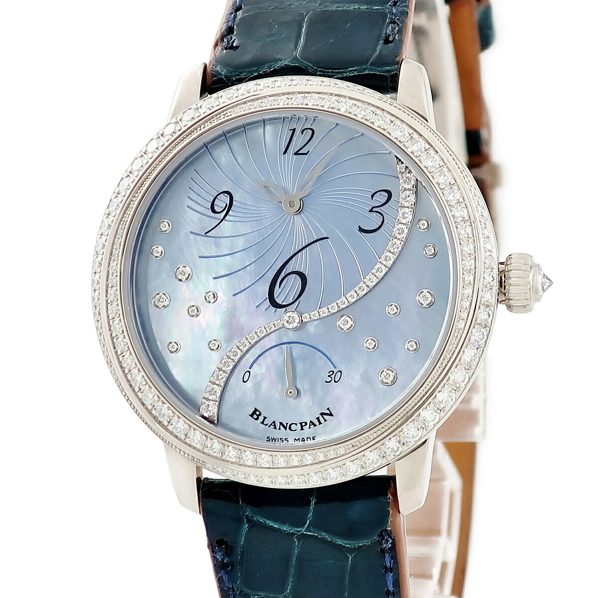 Blancpain - ブランパン BLANCPAIN レディバード Heure Decentree 3650A-3554L-58B K18WG無垢 純正ダイヤ オフセンター レディース 腕時計自動巻き ブルー 【中古】