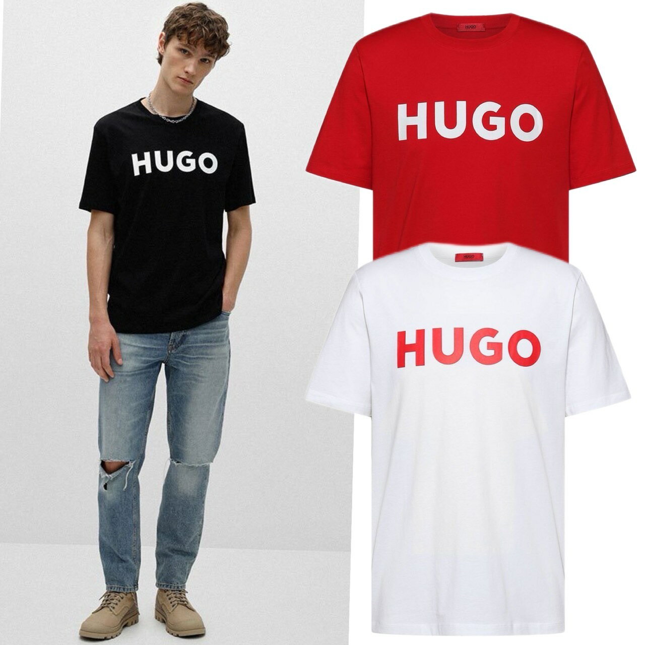 楽天MY COLORHUGO BOSS ヒューゴボス Dulivio T-Shirt クルーネック 半袖 シャツ メンズ ロゴ ブラック ホワイト レッド 正規品 ブランド