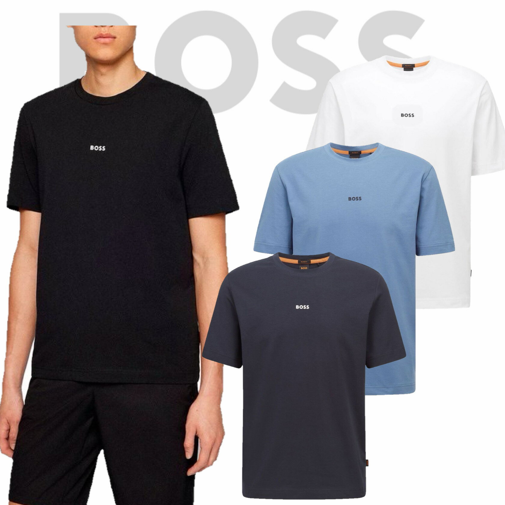 楽天MY COLORHUGO BOSS ヒューゴボス Tシャツ Chup T-Shirt クルーネック 半袖 シャツ メンズ ロゴ ネイビー ホワイト 正規品 ブランド 大谷翔平 選手 愛用 ブランド