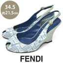 フェンディ FENDI ロゴ ストライプ デニム ウェッジソール サンダル ライトブルー 青 34.5(約21.5cm) sh22-7678【中古】【あす楽】【送料無料】【返品可】