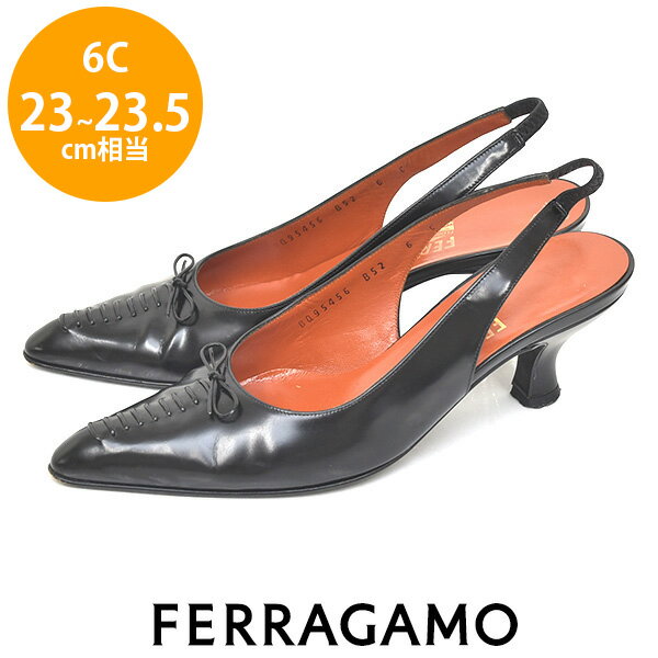 サルヴァトーレフェラガモ Salvatore Ferragamo リボン バックスリング パンプス ブラック 黒 6C(約23-23.5cm) sh23-0453