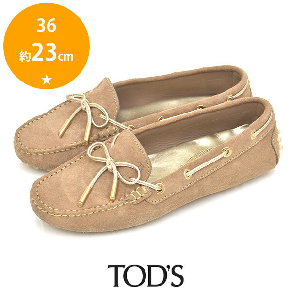 【美品】トッズ TOD S ロゴ リボン ローファー フラットシューズ ドライビングシューズ ベージュ 36 約23cm sh23-0680【中古】【あす楽】【送料無料】【返品可】【ALL】