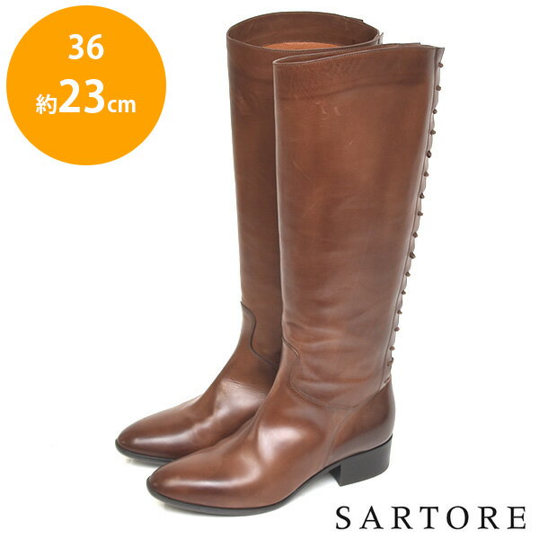 サルトル SARTORE バックレースアップデザイン ロングブーツ ブラウン 茶 36(約23cm) sh23-0689