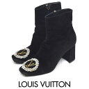 【GW限定10%オフクーポン】【売り切りSALE】ルイヴィトン LOUIS VUITTON LVロゴ ラインストーン ナイト スエード スクエアトゥ アンクルブーツ ショートブーツ ブラック 黒 37(約24cm) sh24-1448【中古】【返品可】(4)