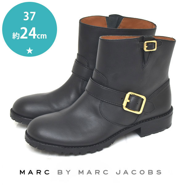 マークバイマークジェイコブス Marc By Marc Jacobs バイカーブーツ 二連ベルト ショートブーツ ブラック 黒 37(約24cm) sh24-1022