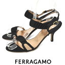 【美品】サルヴァトーレフェラガモ Salvatore Ferragamo サテン サンダル ブラック 黒 6.5C(約23.5-24cm) sh25-2050【...