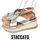 スタッカート STACCATO クロス ウェッジソール サンダル シルバー 23.5cm sh25-2086【返品可】【送料無料】【当日出荷】【中古】
