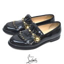 【GW限定10%オフクーポン】【美品】クリスチャンルブタン Christian Louboutin スパイク スタッズ フリンジ エナメル ローファー ブラック...