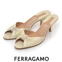 サルヴァトーレフェラガモ Salvatore Ferragamo ロゴバックル ギャザー ミュール サンダル クリーム 7.5(約24.5-25cm) sh25...