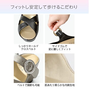 サンダル痛くないオフィスサンダル幅広歩きやすい痛くない柔らかい疲れにくい走れるブラック黒甲ベルトオフィス脱げ防止脱げない脚長厚底ウェッジソール楽長時間旅行ギフトプレゼント(プロイデアクローバースタイルナースサンダル(C))送料無料