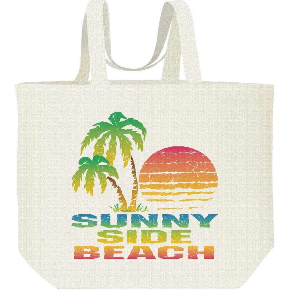 トロピカル感のあるモチーフです。 ヤシの木と夕陽のレインボーグラデーションです。＜ロゴ部分＞ Sunny Side Beach（サニー サイド ビーチ）　