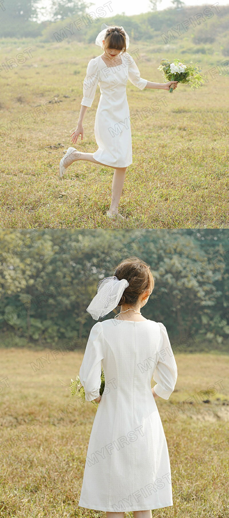 2次会ドレス ウェディングドレス 結婚式 ワンピース パーティードレス フォーマルドレス お呼ばれ ドレス Aライン 膝丈 ワンピース パーティードレス 着痩せ 上品 トレーンドレス ファスナータイプ レディースドレス 前撮り 後撮り 披露宴 発表会 海外挙式ドレス シンプル