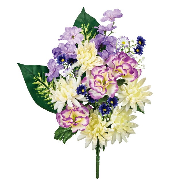 【公式】東京堂 MAGIQ 造花 花材 マムリシアンサスブッシュ ホワイト／パープル フェイクグリーン アーティフィシャルフラワー 仏花 供花 フューネラル マム 菊 FM0B2501【高品質 アートフラワー】