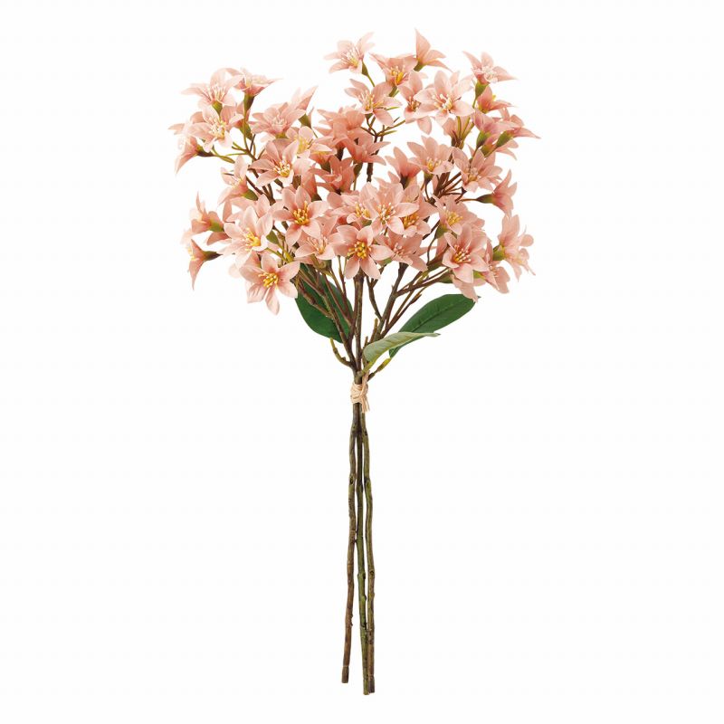 東京堂オリジナルブランド 【MAGIQ】 今までの造花にはないリアルな品質のアーティフィシャルフラワーをお届けします。アンティークピンクのステラフラワーバンドル　アーティフィシャルフラワー　造花。優しいアンティークピンクのニュアンスカラーの小花がたくさん付いたバンドルです。3本の花を束ねてラフィアでとめているので、バラシてアレンジメントに使い勝手のよい商品です。バンドルとは束ねるという意味。MAGIQにおいては同じ商品のみを束ねたものを総称して呼んでいます。そのままで小ぶりな花器にいれて楽しんだり、分けて使用したり、カジュアルに使用しやすい商品です。アレンジメントのワンポイントに、手芸やクラフト、コサージュの材料として、ウェディングブーケなど手作りに最適です。【商品詳細】サイズ：花径4.5×長さ 約46cm素材 : ポリエステル内容量 : 1束(3本)色相：ピンク【ご注意】・ご使用のモニターにより、色味が異なって見える場合があります。参考画像の家具や飾りなどは付属いたしません。